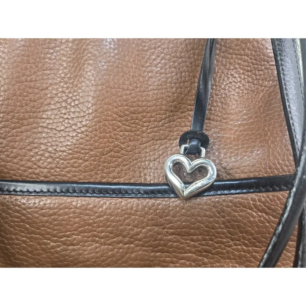 Brighton Two Tone Brown Black Leather Hobo Style Shoulder Bag Purse